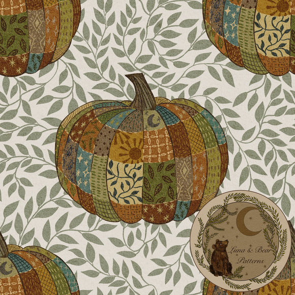 Pumpkin patchwork seamless pattern surface design non-exclusive