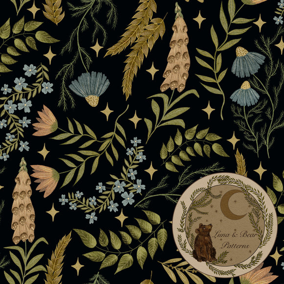 Black magic spring surface design seamless pattern