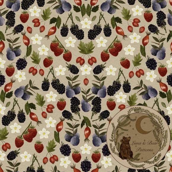 Busy hedgerow berry seamless pattern surface design non-exclusive