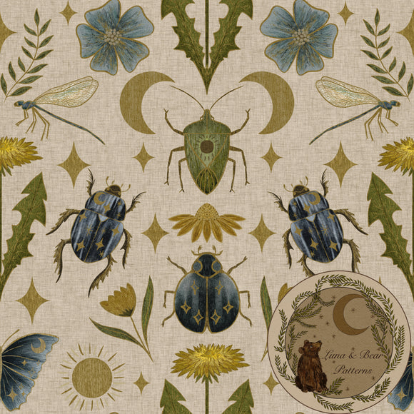 Golden doodle bugs | non exclusive | surface design | digital download | seamless pattern