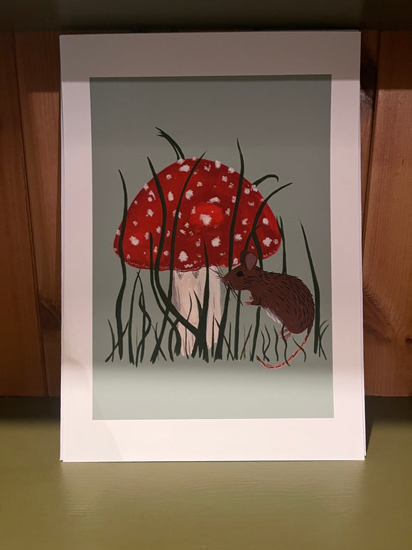 Mouse and toadstool a4 art print