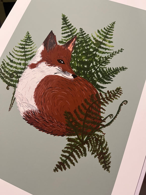 Fox and fern A4 art print