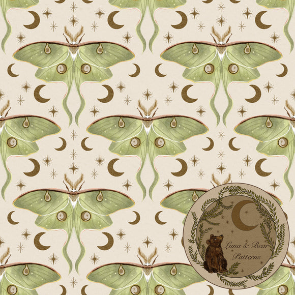 Luna moth | seamless pattern | surface design | standard repeat