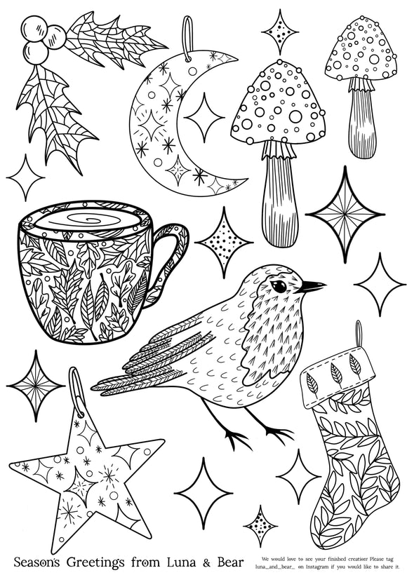 Seasons Greeting’s colouring sheet- Free digital download